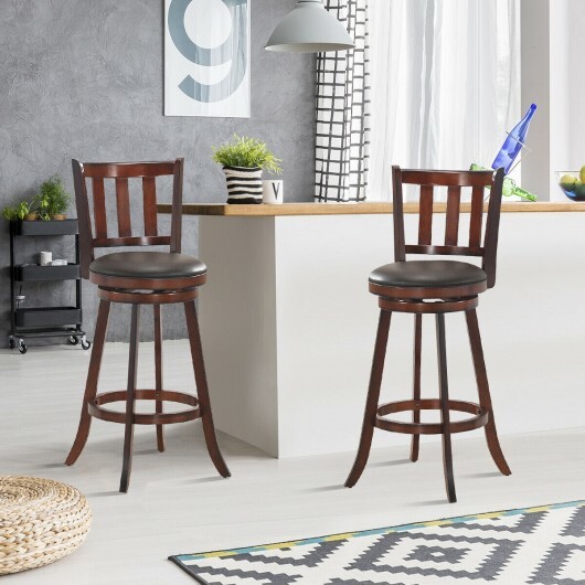 2 Pieces 360 Degree Swivel Wooden Counter Height Bar Stool Set with Cushioned Seat-31 inches - Color: Brown - Size: 31 inches - Image 3