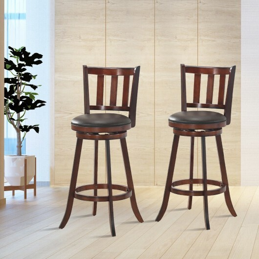 2 Pieces 360 Degree Swivel Wooden Counter Height Bar Stool Set with Cushioned Seat-31 inches - Color: Brown - Size: 31 inches - Image 4