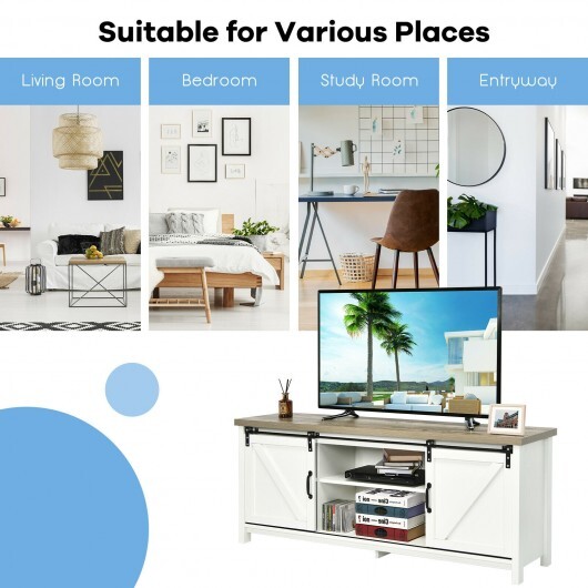 TV Stand Media Center Console Cabinet with Sliding Barn Door - White - Color: White - Image 3