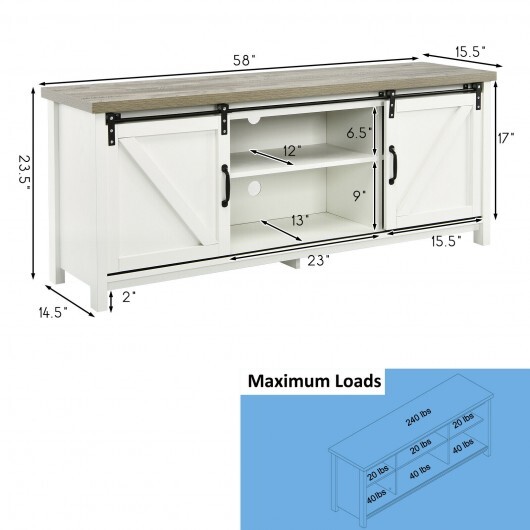 TV Stand Media Center Console Cabinet with Sliding Barn Door - White - Color: White - Image 4