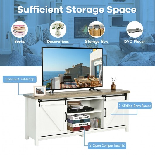 TV Stand Media Center Console Cabinet with Sliding Barn Door - White - Color: White - Image 5