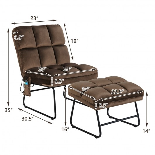 Velvet Massage Recliners with Ottoman Remote Control and Side Pocket-Brown - Color: Brown - Image 4