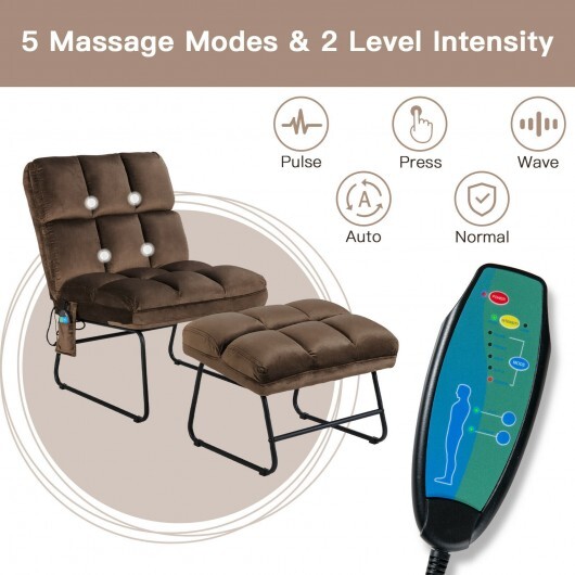 Velvet Massage Recliners with Ottoman Remote Control and Side Pocket-Brown - Color: Brown - Image 5