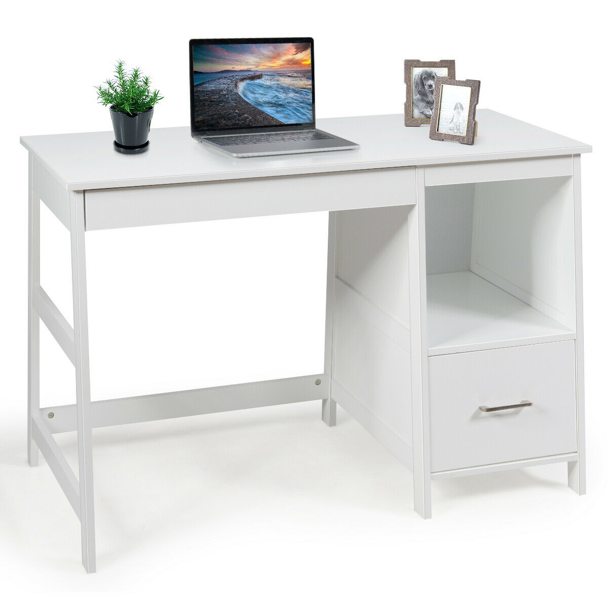 47.5 Inch Modern Home Computer Desk with 2 Storage Drawers-White - Color: White - Image 5