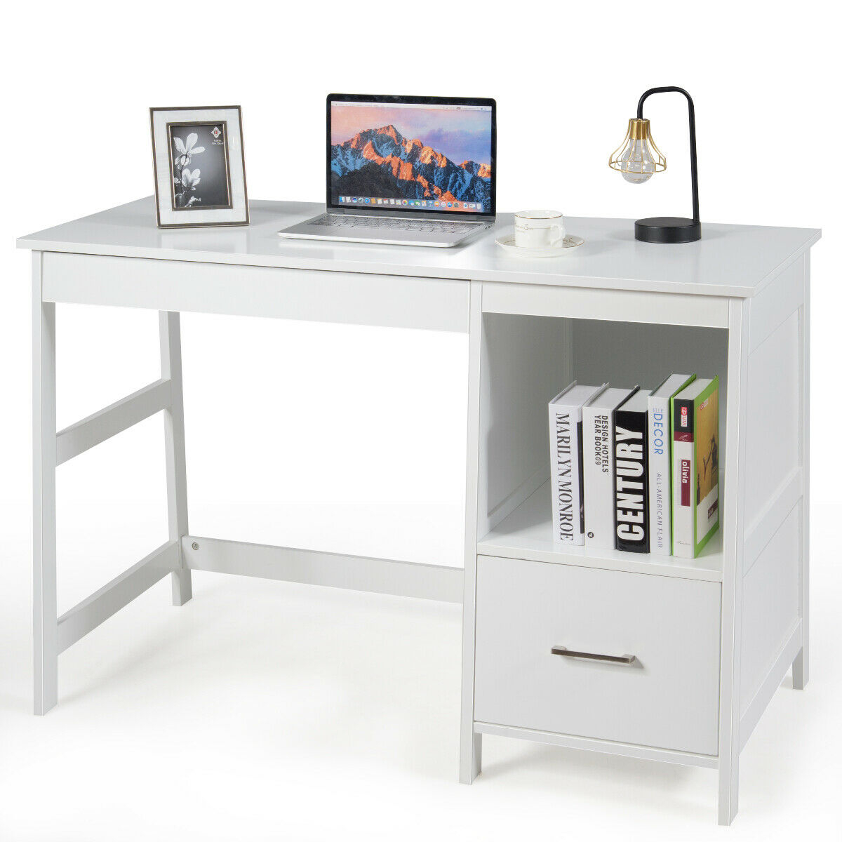 47.5 Inch Modern Home Computer Desk with 2 Storage Drawers-White - Color: White - Image 6