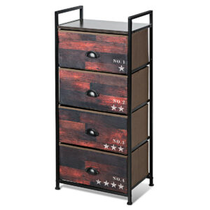 Industrial 4 Fabric Drawers Storage Dresser with Fabric Drawers and Steel Frame - Color: Dark Brown