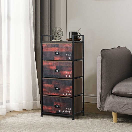 Industrial 4 Fabric Drawers Storage Dresser with Fabric Drawers and Steel Frame - Color: Dark Brown - Image 2