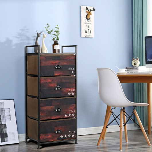 Industrial 4 Fabric Drawers Storage Dresser with Fabric Drawers and Steel Frame - Color: Dark Brown - Image 3