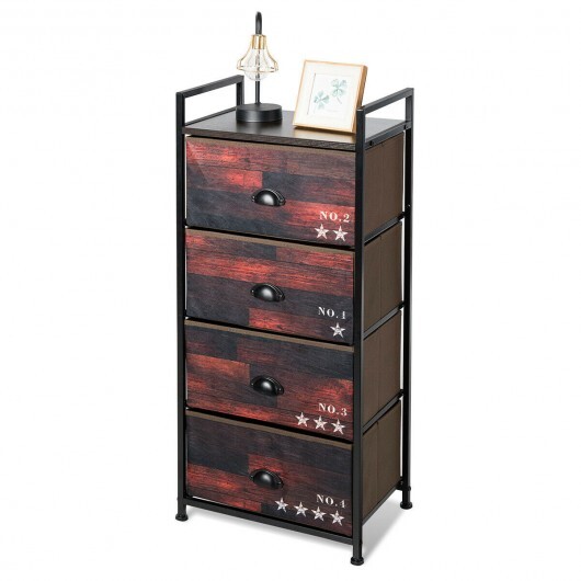 Industrial 4 Fabric Drawers Storage Dresser with Fabric Drawers and Steel Frame - Color: Dark Brown - Image 5