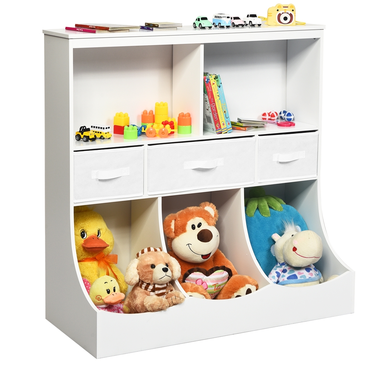 Freestanding Combo Cubby Bin Storage Organizer Unit W/3 Baskets-White - Color: White - Image 5