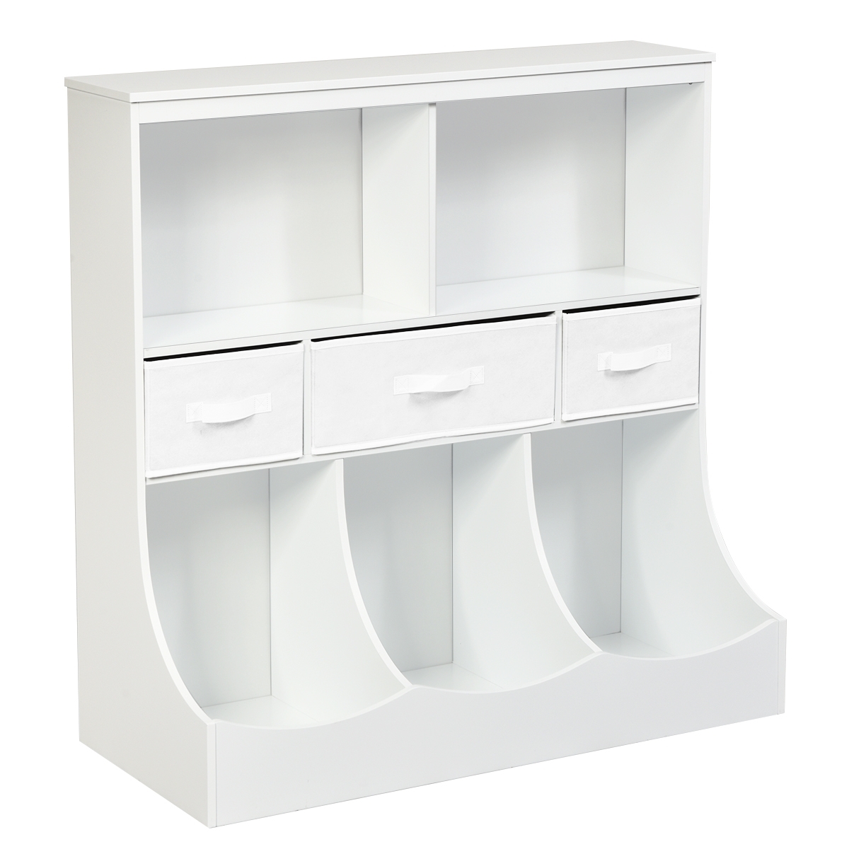 Freestanding Combo Cubby Bin Storage Organizer Unit W/3 Baskets-White - Color: White - Image 6