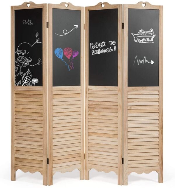 4-Panel Folding Privacy Room Divider Screen with Chalkboard – Color ...