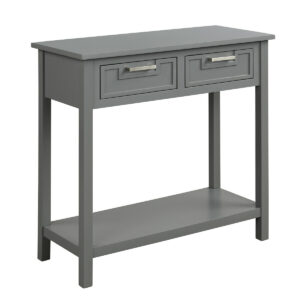 Narrow Console Table with Drawers and Open Storage Shelf-Gray - Color: Gray