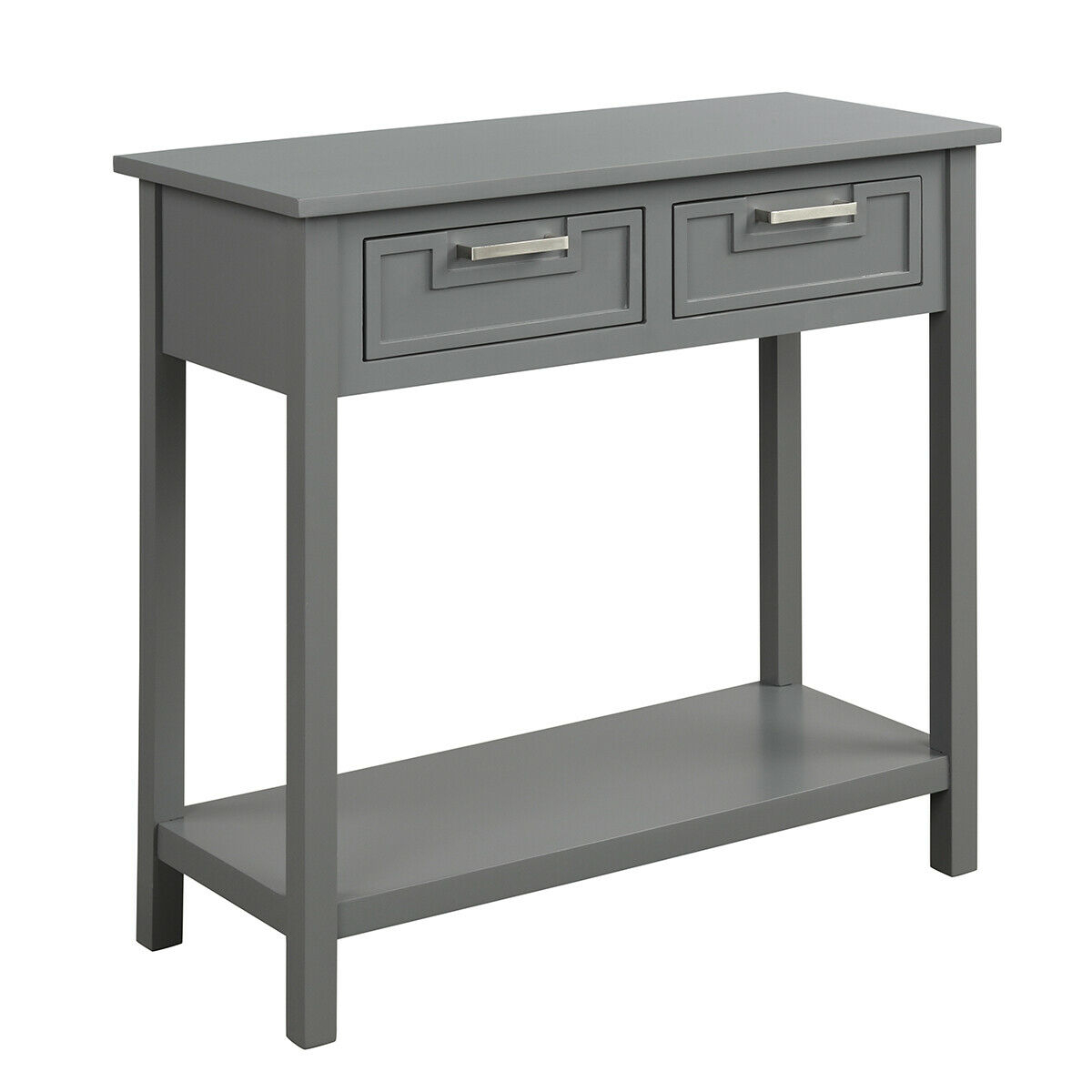 Narrow Console Table with Drawers and Open Storage Shelf-Gray - Color: Gray