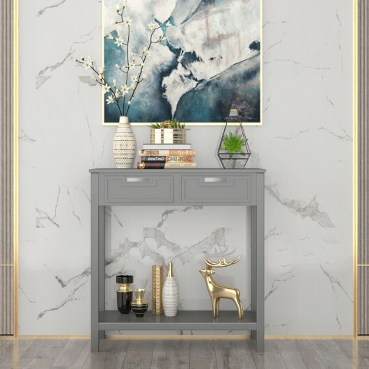 Narrow Console Table with Drawers and Open Storage Shelf-Gray - Color: Gray - Image 3