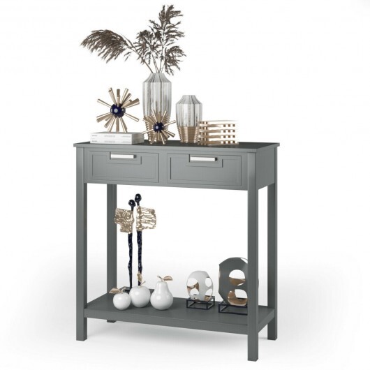 Narrow Console Table with Drawers and Open Storage Shelf-Gray - Color: Gray - Image 5