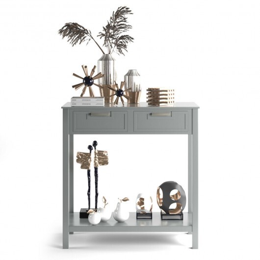 Narrow Console Table with Drawers and Open Storage Shelf-Gray - Color: Gray - Image 6