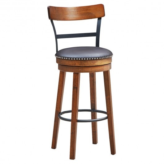 30.5 Inch 360-Degree Swivel Stools with Leather Padded Seat - Color: Brown - Size: 30.5 inches - Image 4