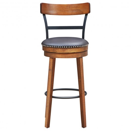 30.5 Inch 360-Degree Swivel Stools with Leather Padded Seat - Color: Brown - Size: 30.5 inches - Image 5