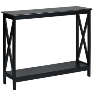 2-Tier Console X-Design Sofa Side Accent Table-Black - Color: Black
