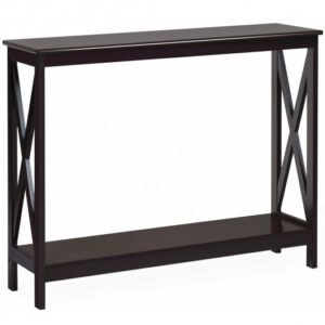 2-Tier Console X-Design Sofa Side Accent Table-Espresso - Color: Dark Brown