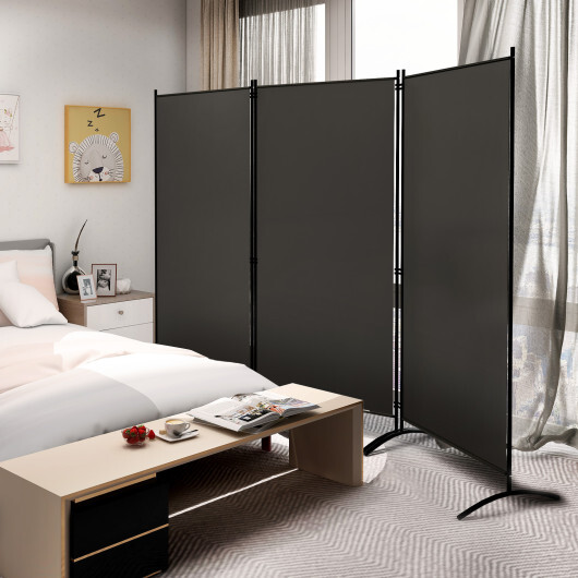 6 Feet 3 Panel Room Divider with Durable Hinges Steel Base-Gray - Color: Gray - Image 2