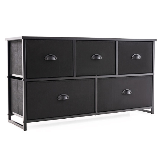 Dresser Storage Tower with 5 Foldable Cloth Storage Cubes-Black - Color: Black