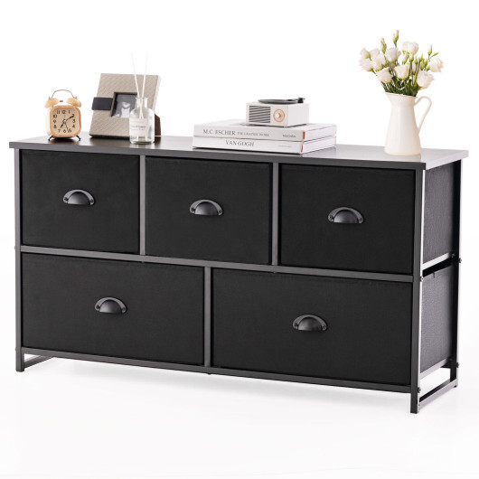 Dresser Storage Tower with 5 Foldable Cloth Storage Cubes-Black - Color: Black - Image 4