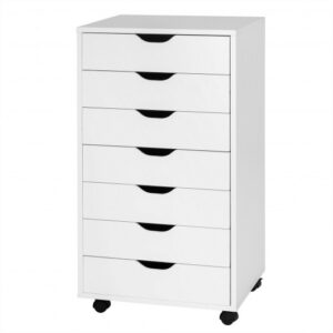 7-Drawer Chest Storage Dresser Floor Cabinet Organizer with Wheels-White - Color: White