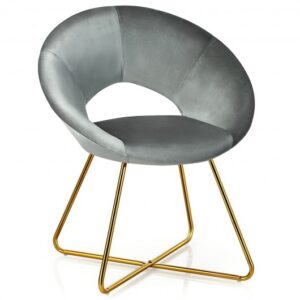 Modern Accent Velvet Dining Arm Chair with Golden Metal Legs and Soft Cushion-Gray - Color: Gray