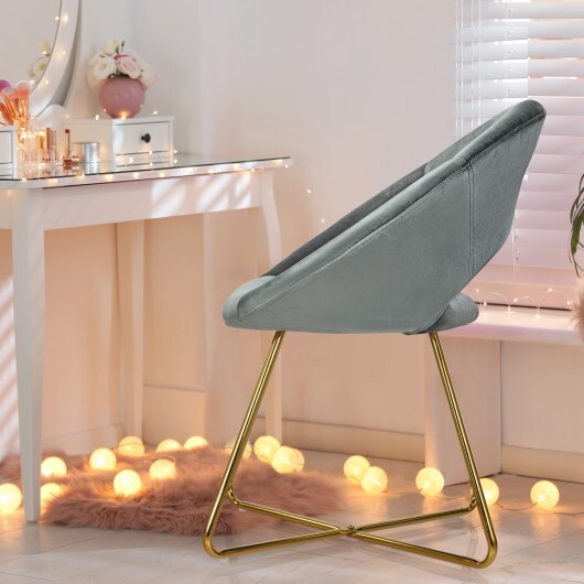 Modern Accent Velvet Dining Arm Chair with Golden Metal Legs and Soft Cushion-Gray - Color: Gray - Image 4