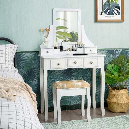 5 Drawers Removable Box Makeup Dressing Vanity Set-White - Color: White - Image 3