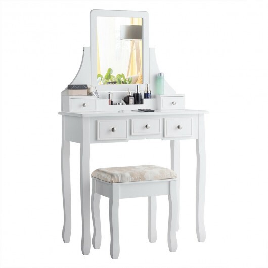 5 Drawers Removable Box Makeup Dressing Vanity Set-White - Color: White - Image 5