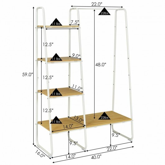 Clothes Rack Free Standing Storage Tower with Hanging Bar-Natural - Color: Natural - Image 4