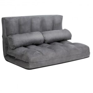 6-Position Foldable Floor Sofa Bed with Detachable Cloth Cover-Gray - Color: Gray