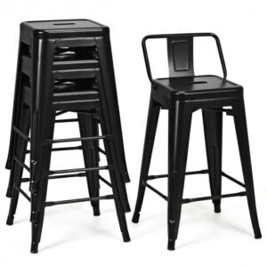24 Inch Set of 4 Cafe Side Chairs with Rubber Feet and Removable Back-Black - Color: Black
