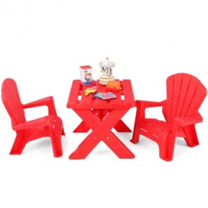 3-Piece Plastic Children Play Table Chair Set-Red - Color: Red