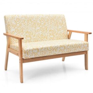 Modern Fabric Loveseat Sofa Couch Upholstered 2-Seat Armchair-Yellow - Color: Yellow