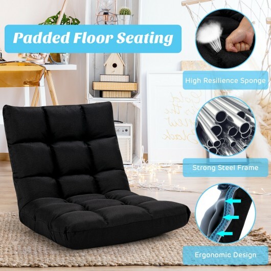 14-Position Adjustable Folding Lazy Gaming Sofa-Black - Color: Black - Image 3