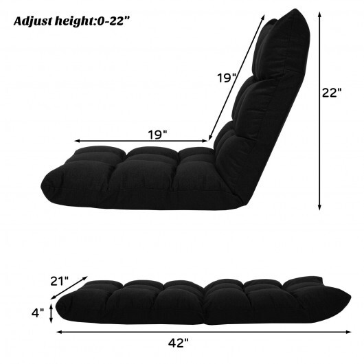14-Position Adjustable Folding Lazy Gaming Sofa-Black - Color: Black - Image 4