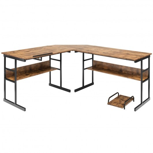 L-Shaped Computer Desk with Tiltable Tabletop-Rustic Brown - Color: Rustic Brown