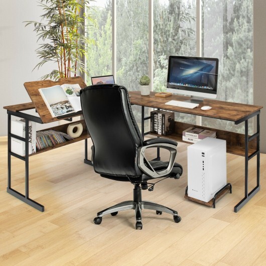 L-Shaped Computer Desk with Tiltable Tabletop-Rustic Brown - Color: Rustic Brown - Image 2