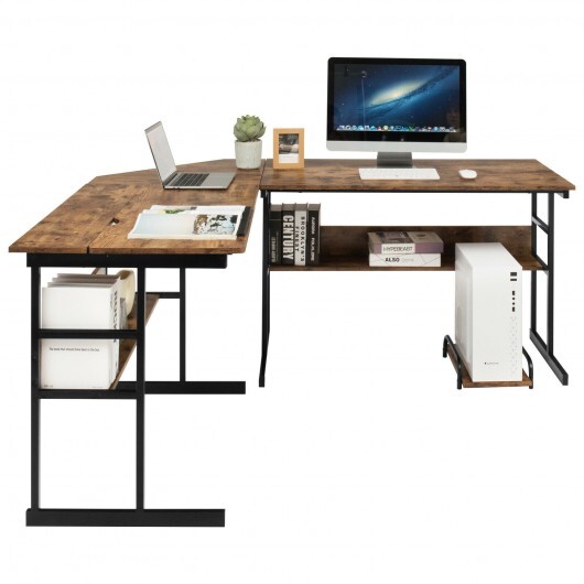 L-Shaped Computer Desk with Tiltable Tabletop-Rustic Brown - Color: Rustic Brown - Image 6