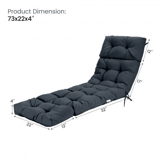 Outdoor Lounge Chaise Cushion with String Ties for Garden Poolside-Gray - Color: Gray - Image 5