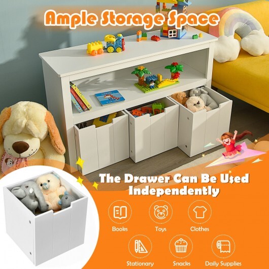 Kid Toy Storage Cabinet 3 Drawer Chest with Wheels Large Storage Cube Shelf - Color: White - Image 3
