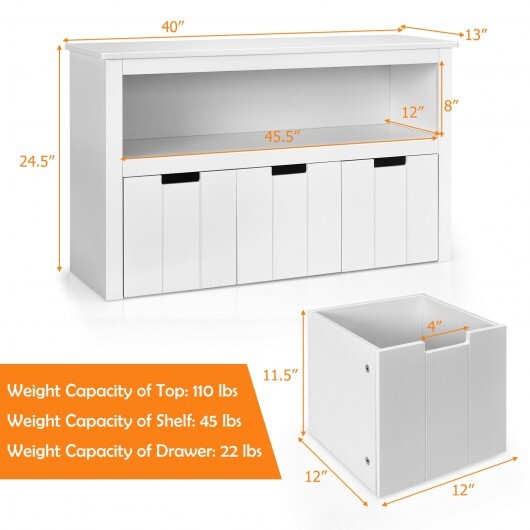 Kid Toy Storage Cabinet 3 Drawer Chest with Wheels Large Storage Cube Shelf - Color: White - Image 4