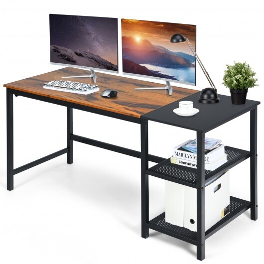 59 Inch Home Office Computer Desk with Removable Storage Shelves-Rustic Brown - Color: Rustic Brown