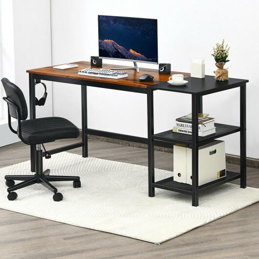 59 Inch Home Office Computer Desk with Removable Storage Shelves-Rustic Brown - Color: Rustic Brown - Image 2
