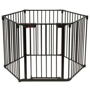 6 Panel Wall-mount Adjustable Baby Safe Metal Fence Barrier-Black - Color: Black - Size: 60 Degrees