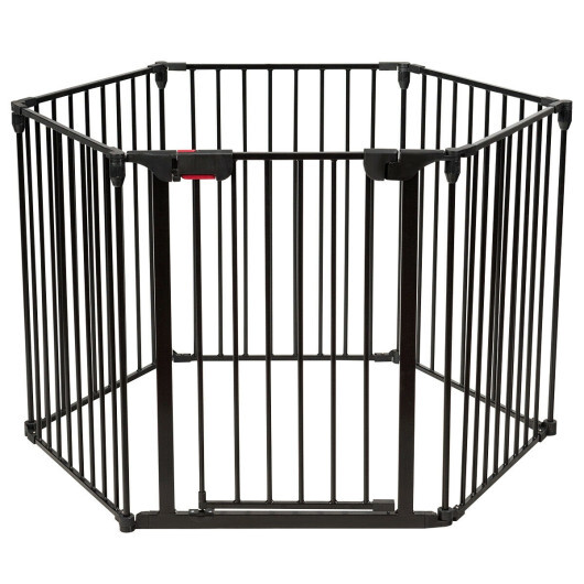 6 Panel Wall-mount Adjustable Baby Safe Metal Fence Barrier-Black - Color: Black - Size: 60 Degrees